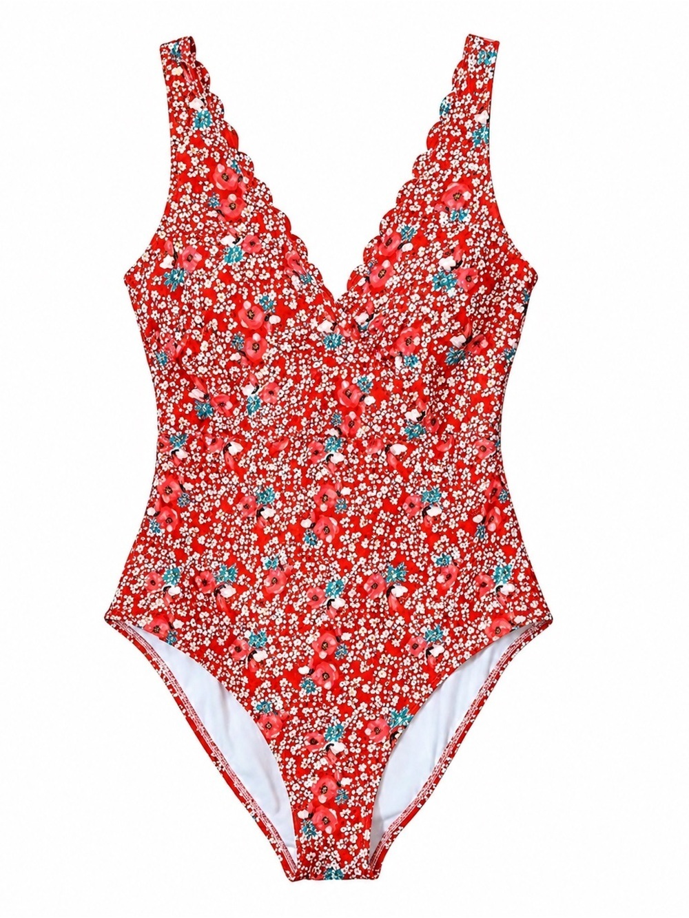 ASOS Peek & Beau red floral one piece bathing suit, size 8D/DD